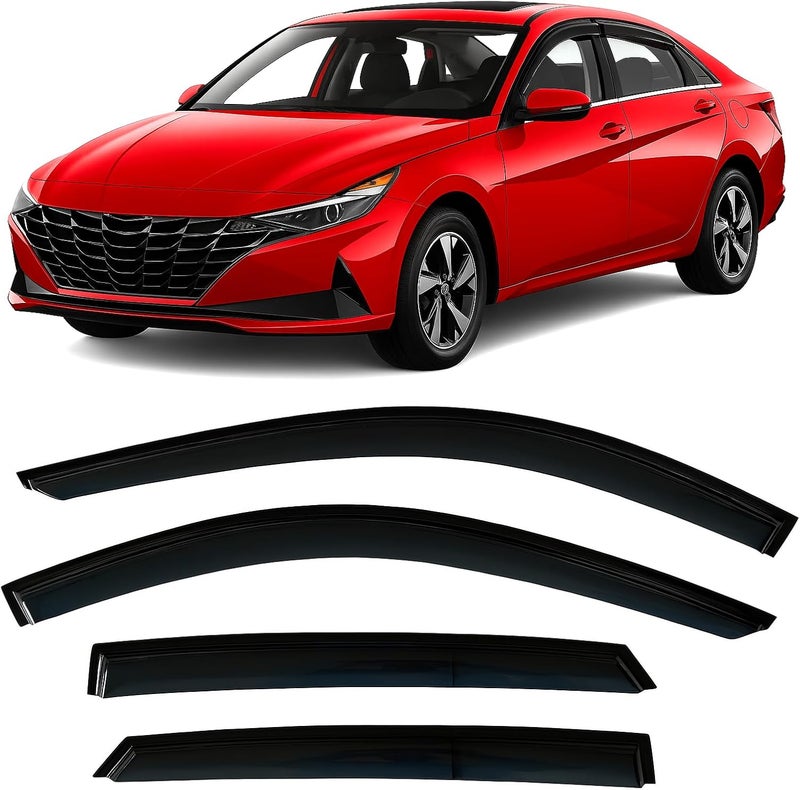 Optimal Co 2021-2026 Tape-on Rain Guards for Hyundai Elantra Side Window Deflector Visors SE SEL Sport N Line Limited Hybrid Durable Tinted Vent Shade 2022 2023 2024 2025 - Image 1